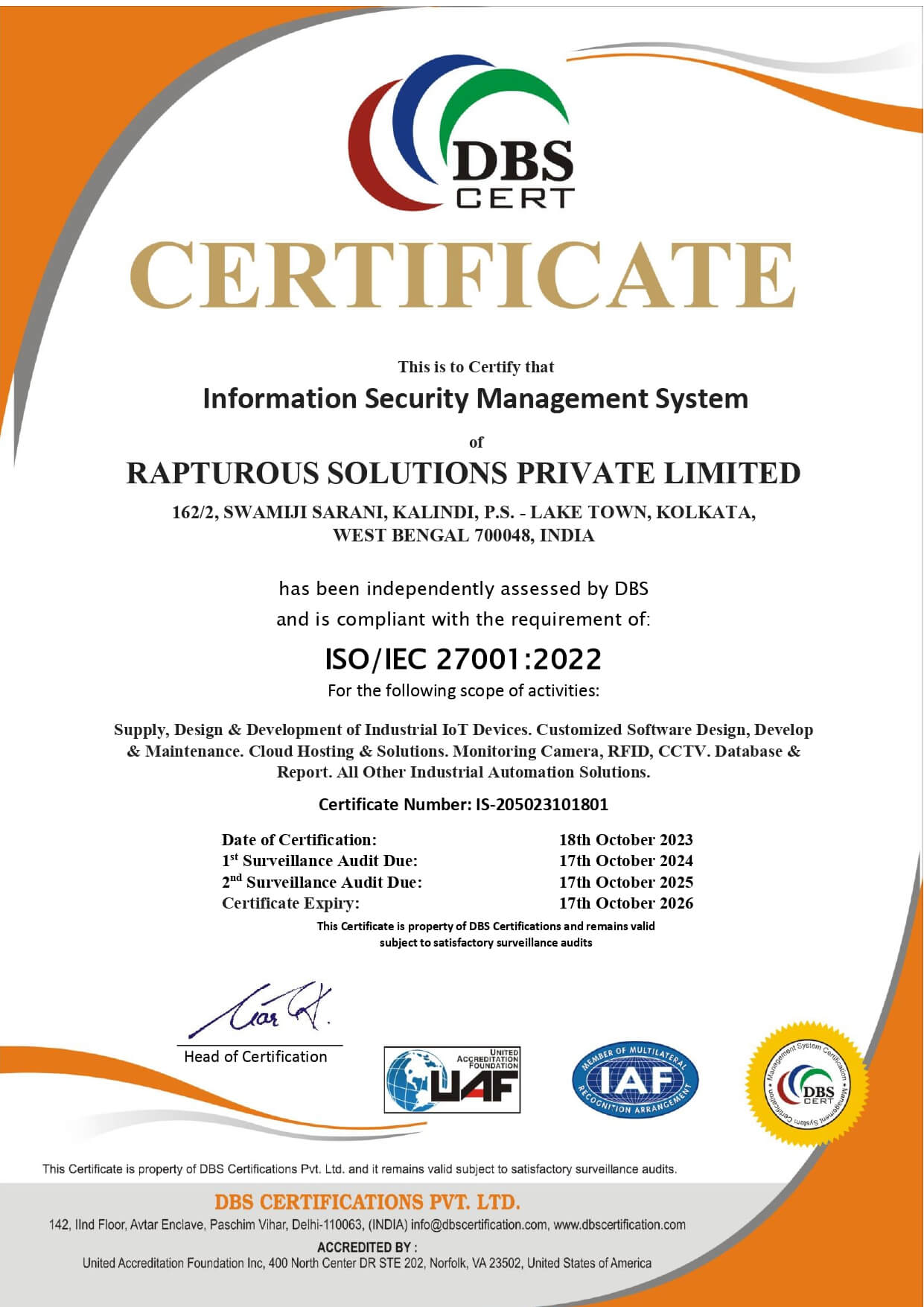 is-205023101801 - rapturous solutions private limited - iso-iec 27001-2022_page-0001